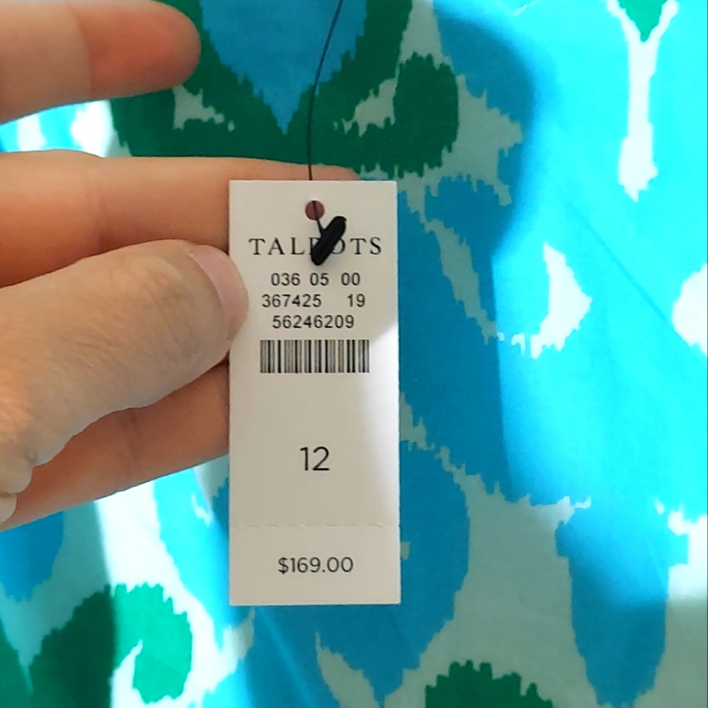 TALBOTS Ikat Medallion Blue/Green Lined Sleeveless Maxi Dress WM Sz 12 NWT - Picture 4 of 12